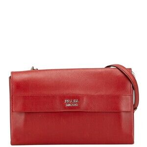 Prada logo chain shoulder bag red leather